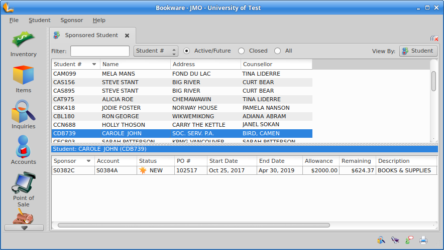 Sponsored Students Screen